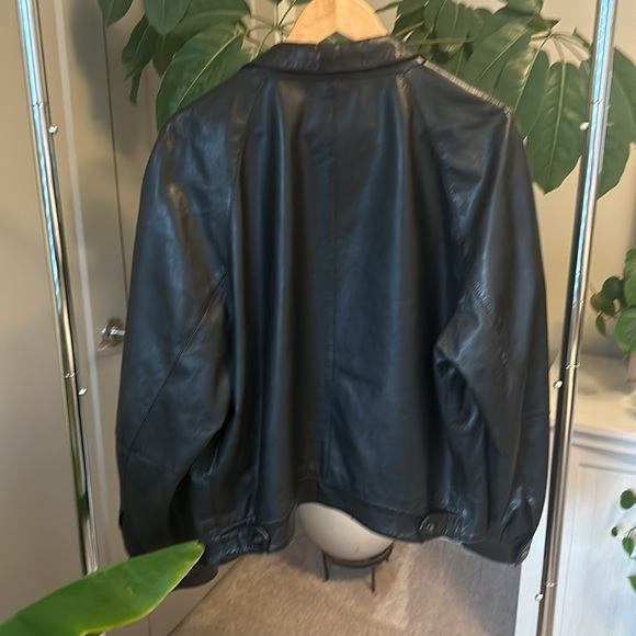 Like new Ferragamo black leather bomber.  Perfect condition.  Barely used. - Picture 4 of 6